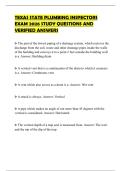 TEXAS STATE PLUMBING INSPECTORS EXAM 2026 STUDY QUESTIONS AND VERIFIED ANSWERS