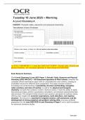 A LEVEL CHEMISTRY A&colon; Actual June 2025 PAST PAPER 1&colon; Periodic table&comma; elements and  physical chemistry&period; All Assessment Questions & Mark Scheme &lbrack;OCR H432&sol;01&rsqb; 