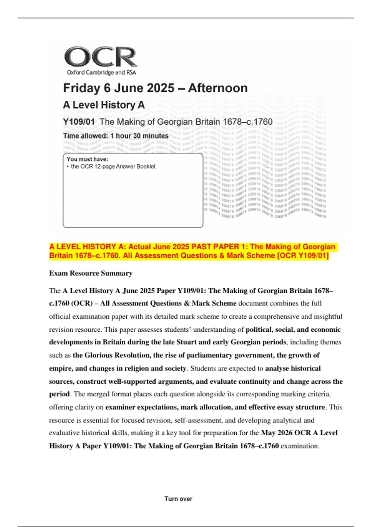 A LEVEL HISTORY A: Actual June 2025 PAST PAPER 1: The Making of ...