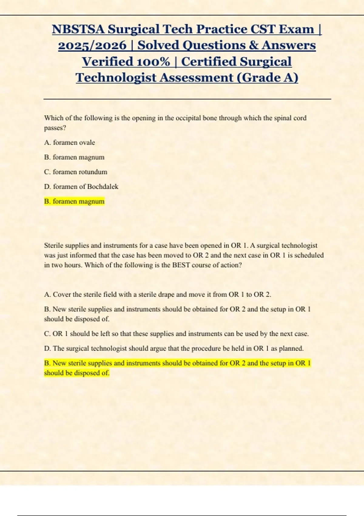 NBSTSA Surgical Tech Practice CST Exam | 2025/2026 | Solved Questions ...