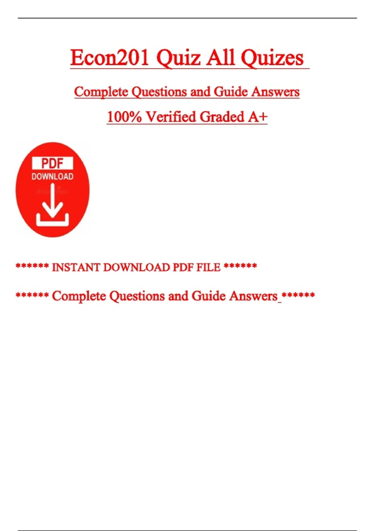 Econ201 – All Quizzes (Latest 2026/2027 Update) Complete Questions and ...