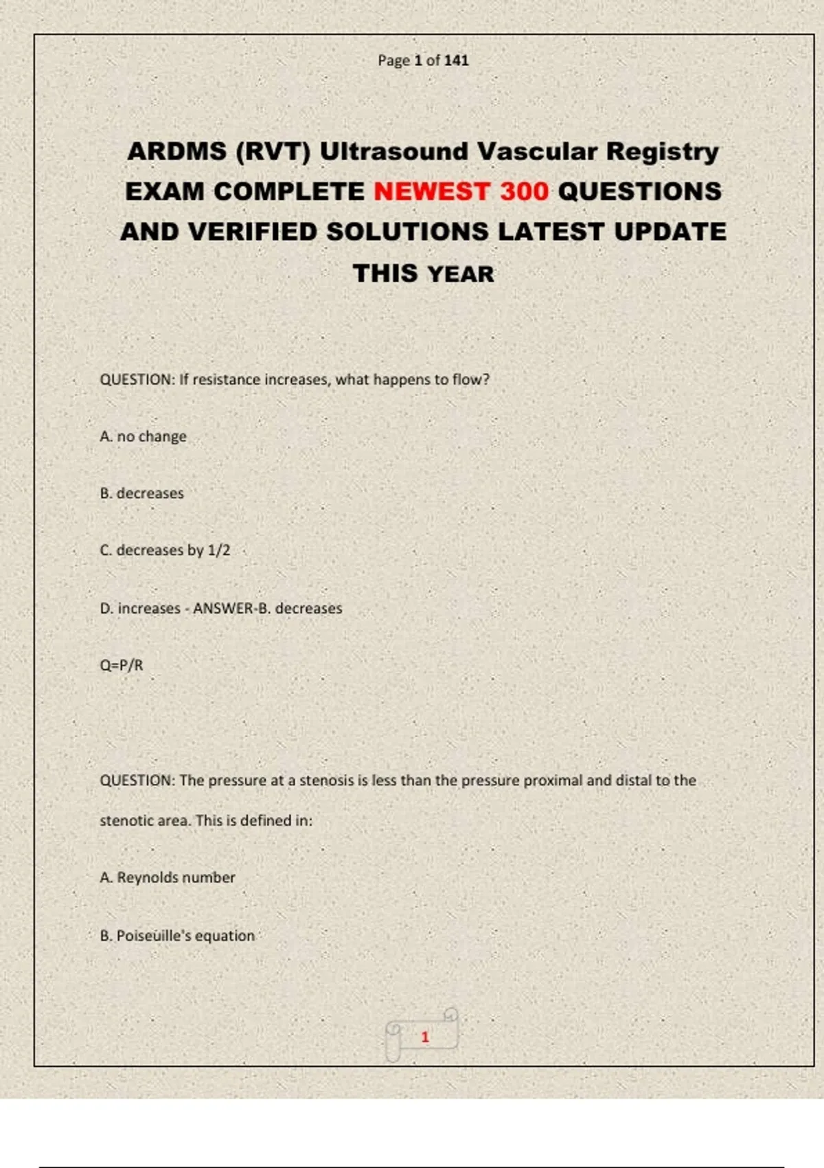 What Is An Rvt Course ARDMS (RVT) Ultrasound Vascular Registry EXAM COMPLETE NEWEST 300 ...