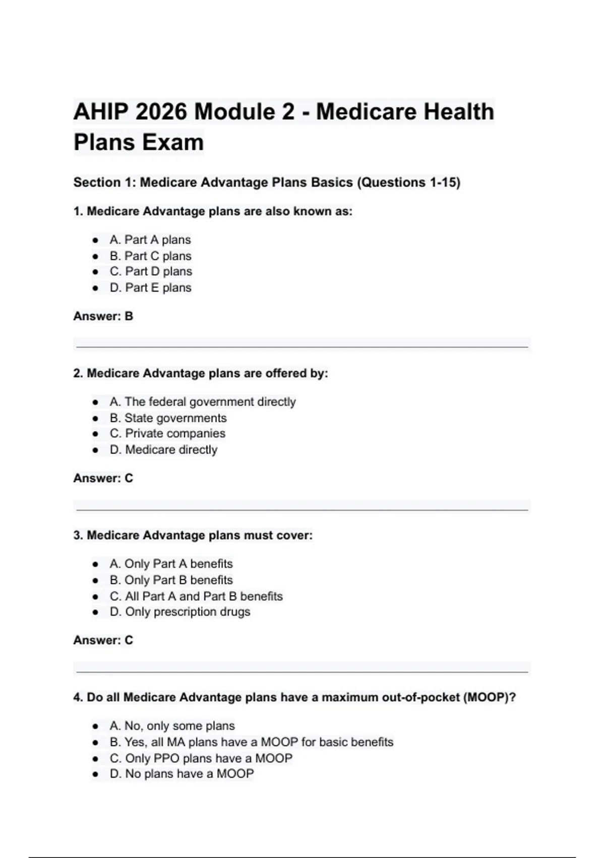 AHIP 2026 Module 2 - Medicare Health Plans Exam Questions with correct ...