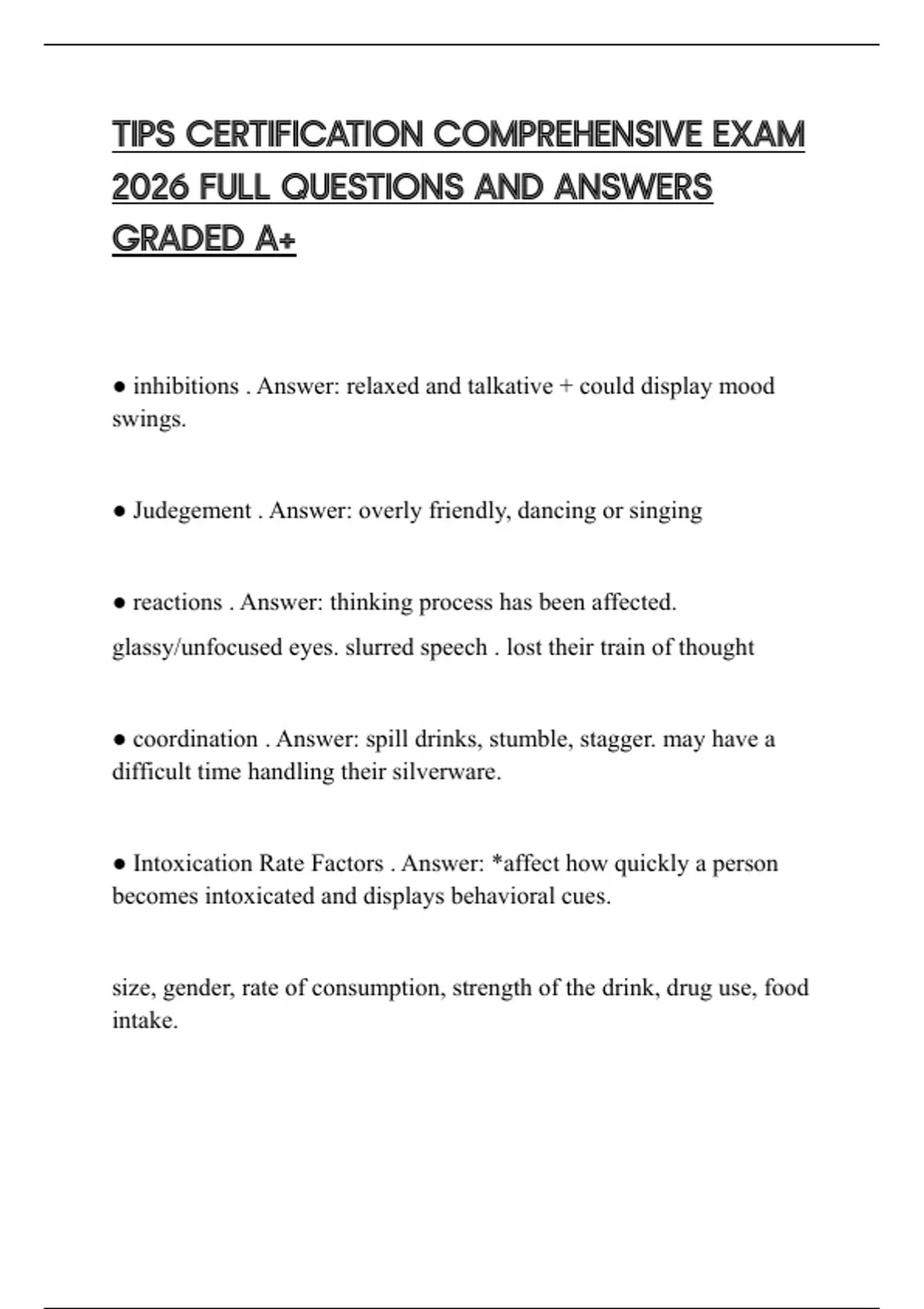TIPS CERTIFICATION COMPREHENSIVE EXAM 2026 FULL QUESTIONS AND ANSWERS GRADED A+ - TIPS ...