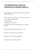 TITLE INSURANCE FINAL PAPER 2026 QUESTIONS WITH ANSWERS GRADED A&plus;