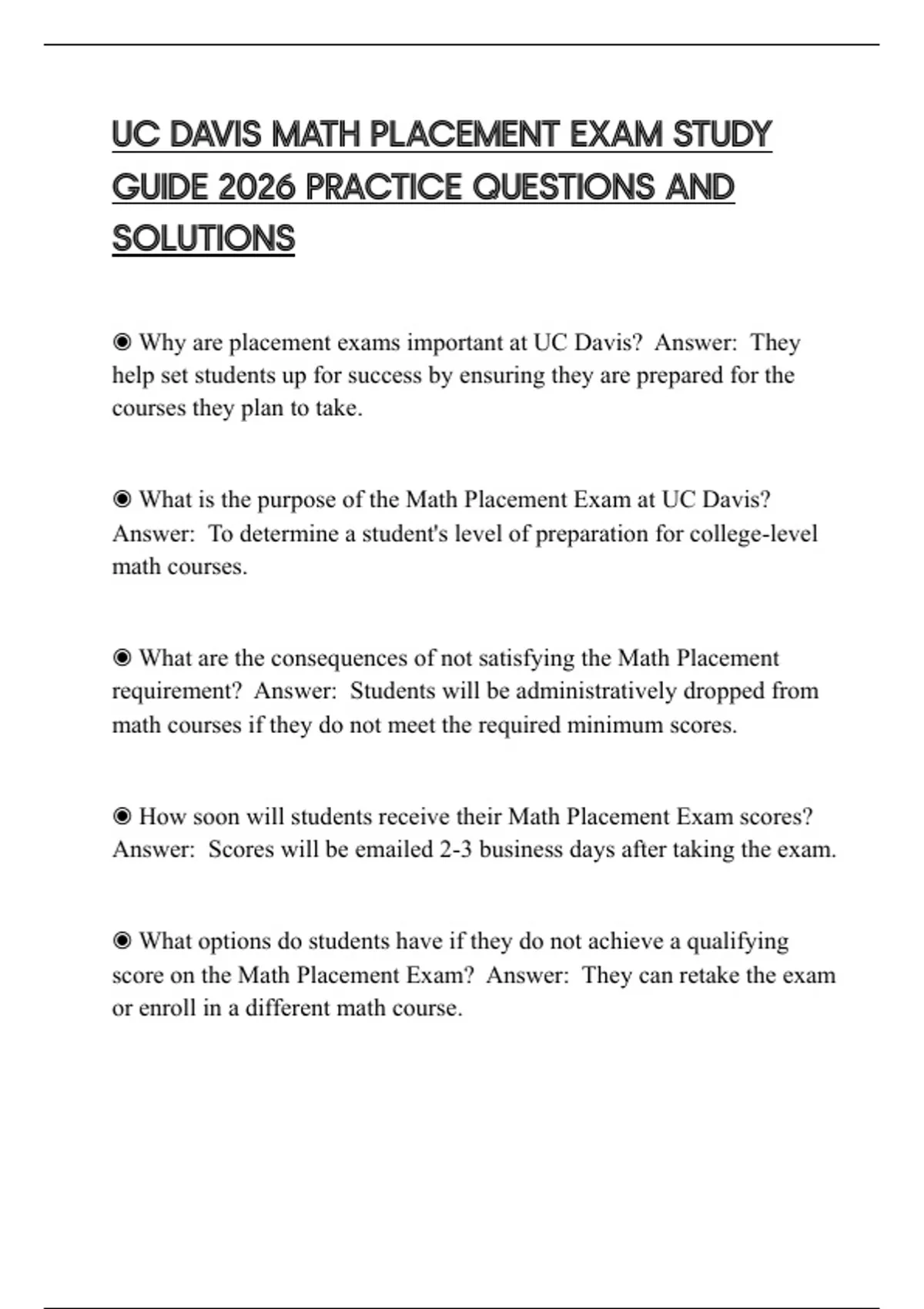 UC DAVIS MATH PLACEMENT EXAM STUDY GUIDE 2026 PRACTICE QUESTIONS AND ...