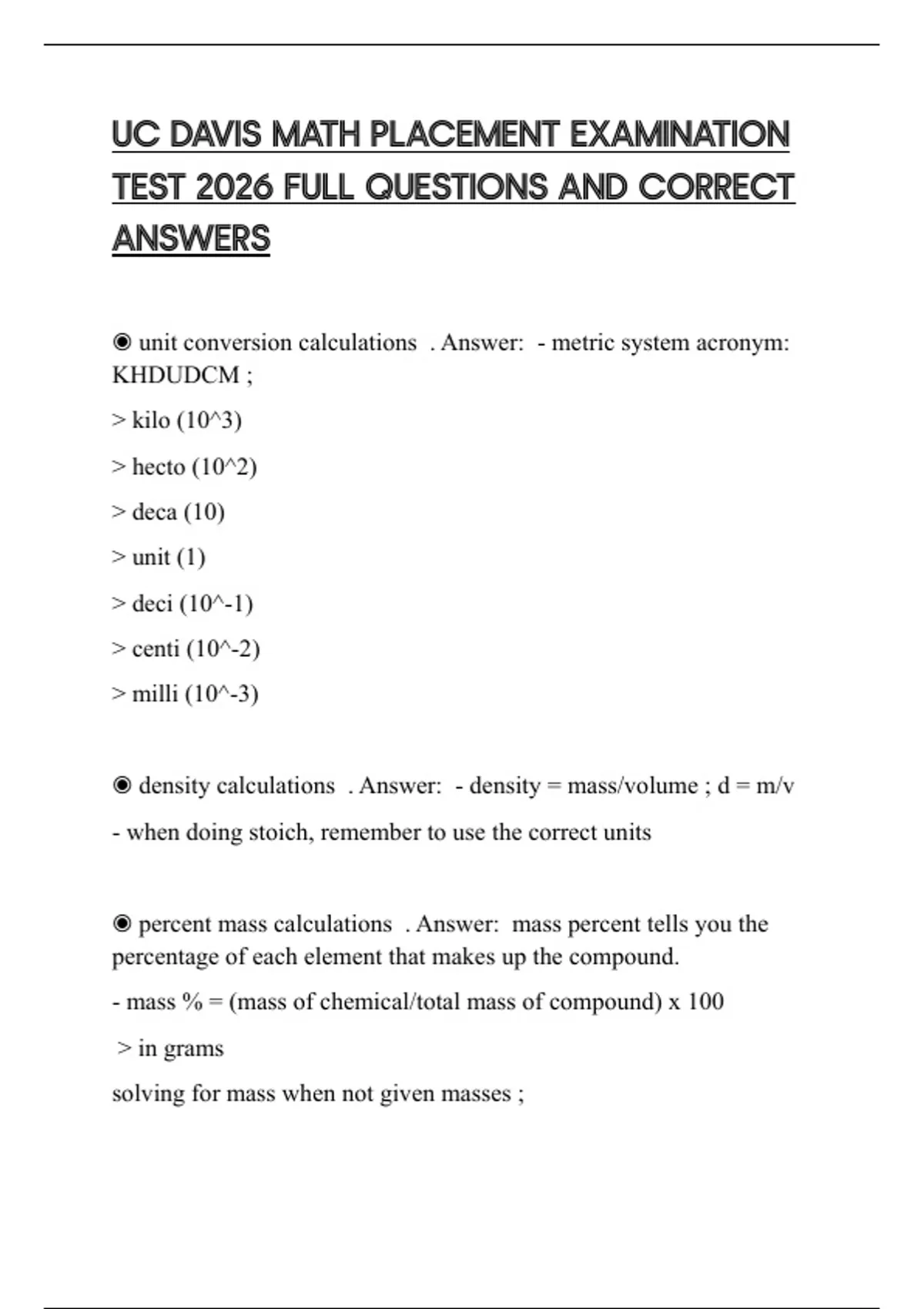 UC DAVIS MATH PLACEMENT EXAMINATION TEST 2026 FULL QUESTIONS AND ...