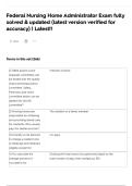 Federal Nursing Home Administrator Exam fully solved & updated &lpar;latest version verified for accuracy&rpar; &vert; Latest&excl;&excl;