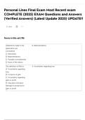 Personal Lines Final Exam Most Recent exam COMPLETE &lpar;2025&rpar; EXAM Questions and Answers &lpar;Verified Answers&rpar; &lpar;Latest Update 2025&rpar; UPDATE&excl;&excl;
