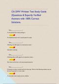 CA DMV Written Test Study Guide &vert;Questions & Expertly Verified Answers with 100&percnt; Correct Solutions&period;       