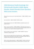 HOSA Behavioral Health Knowledge Test - Mental Health Disorders &lpar;ADHD&comma; Bipolar Disorder&comma; Anxiety Disorders&rpar; Exam Questions With Correct Answers&period;