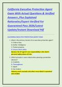 California Executive Protection Agent Exam With Actual Questions & Verified Answers &comma;Plus Explained Rationales&sol;Expert Verified For Guaranteed Pass 2026&sol;Latest Update&sol;Instant Download PdfCalifornia Executive Protection Agent Exam With Actual Questions & Ve