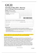 AS LEVEL BIOLOGY B &lpar;ADVANCING BIOLOGY&rpar;&colon; Actual May 2025 PAST PAPER 2&colon;  Biology in Depth&period; All Assessment Questions & Mark Scheme &lbrack;OCR H022&sol;02&rsqb; 