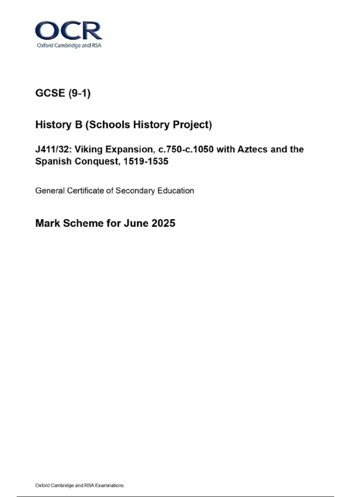OCR GCSE (9-1) History B (Schools History Project) J411/32: Viking ...