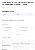 Florida 7th Grade Civics EOC Review Questions  and Answers &vert; Fall 2026 &vert; 100&percnt; Correct
