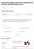 Florida Civics Literacy Test Review Questions and  Answers &vert; Fall 2026 &vert; 100&percnt; Correct