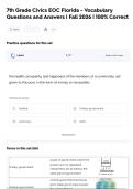 7th Grade Civics EOC Florida - Vocabulary  Questions and Answers &vert; Fall 2026 &vert; 100&percnt; Correct