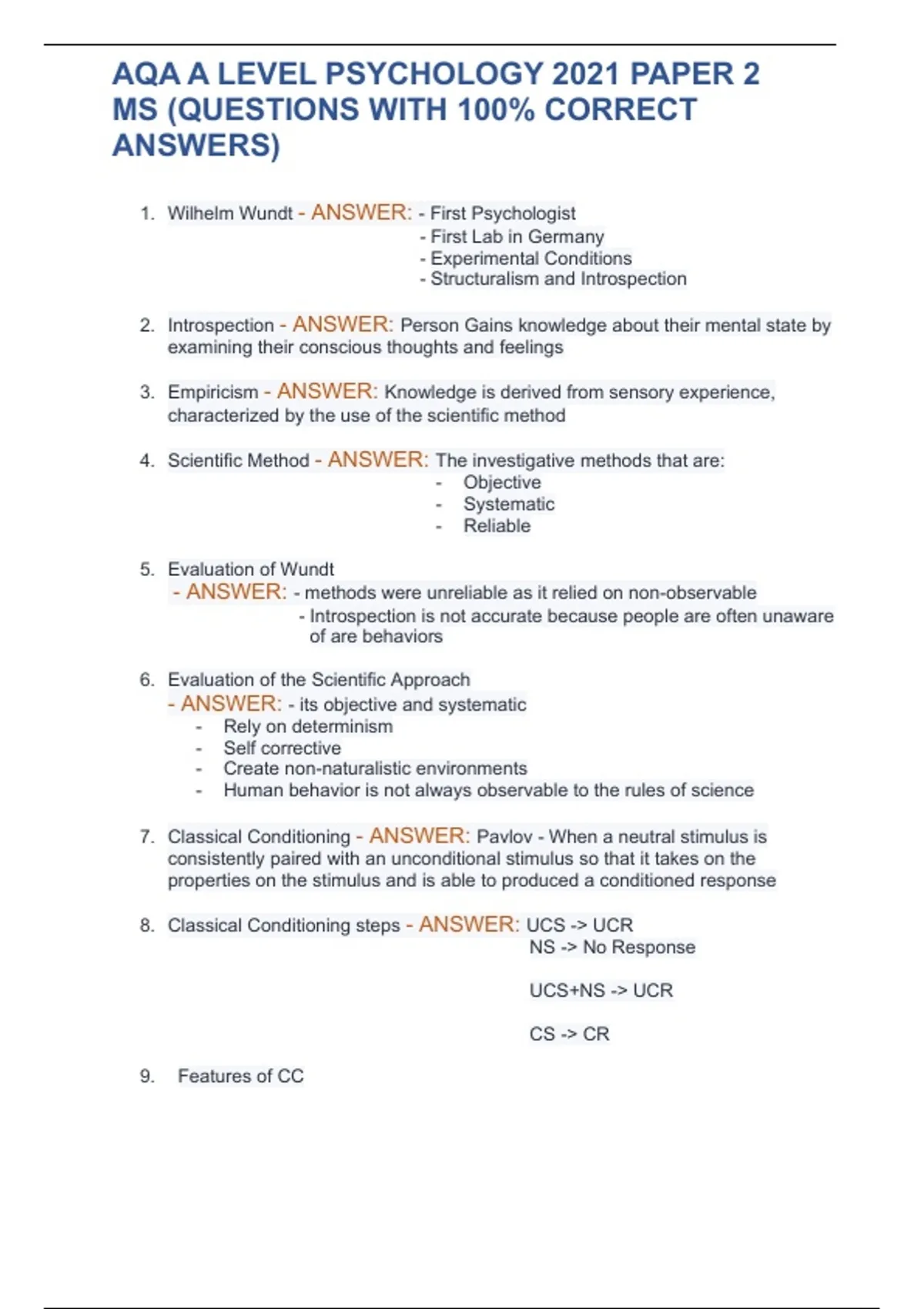 AQA A LEVEL PSYCHOLOGY 2021 PAPER 2 MS (QUESTIONS WITH 100% CORRECT ...