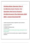Drinking Water Operator Class A  Certification Exam Practice Test  Questions And Correct Answers  &lpar;Verified Answers&rpar; Plus Rationales 2026  Q&A &vert; Instant Download Pdf