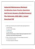 Industrial Maintenance Mechanic  Certification Exam Practice Questions  And Correct Answers &lpar;Verified Answers&rpar;  Plus Rationales 2026 Q&A &vert; Instant  Download Pdf 