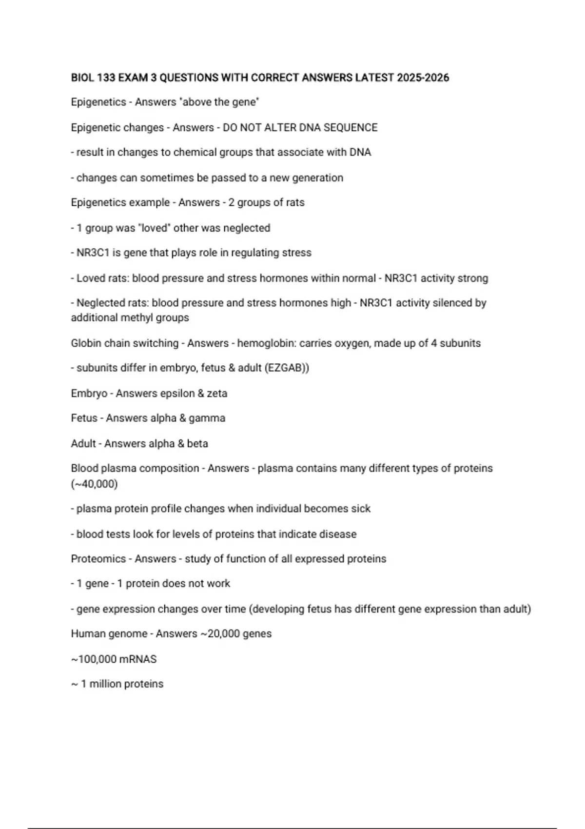 BIOL 133 EXAM 3 QUESTIONS WITH CORRECT ANSWERS LATEST - BIOL 133 ...
