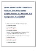 Master Mason Licensing Exam Practice  Questions And Correct Answers  &lpar;Verified Answers&rpar; Plus Rationales 2026  Q&A &vert; Instant Download Pdf