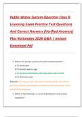 Public Water System Operator Class B  Licensing Exam Practice Test Questions  And Correct Answers &lpar;Verified Answers&rpar;  Plus Rationales 2026 Q&A &vert; Instant  Download Pdf