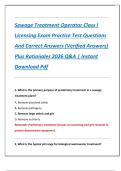 Sewage Treatment Operator Class I  Licensing Exam Practice Test Questions  And Correct Answers &lpar;Verified Answers&rpar;  Plus Rationales 2026 Q&A &vert; Instant  Download Pdf