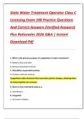State Water Treatment Operator Class C  Licensing Exam 100 Practice Questions  And Correct Answers &lpar;Verified Answers&rpar;  Plus Rationales 2026 Q&A &vert; Instant  Download Pdf