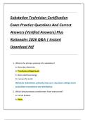 Substation Technician Certification  Exam Practice Questions And Correct  Answers &lpar;Verified Answers&rpar; Plus  Rationales 2026 Q&A &vert; Instant  Download Pdf