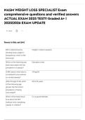 NASM WEIGHT LOSS SPECIALIST Exam comprehensive questions and verified answers ACTUAL EXAM 2025 TEST&excl;&excl; Graded A&plus; &vert; 2025&vert;2026 EXAM UPDATE