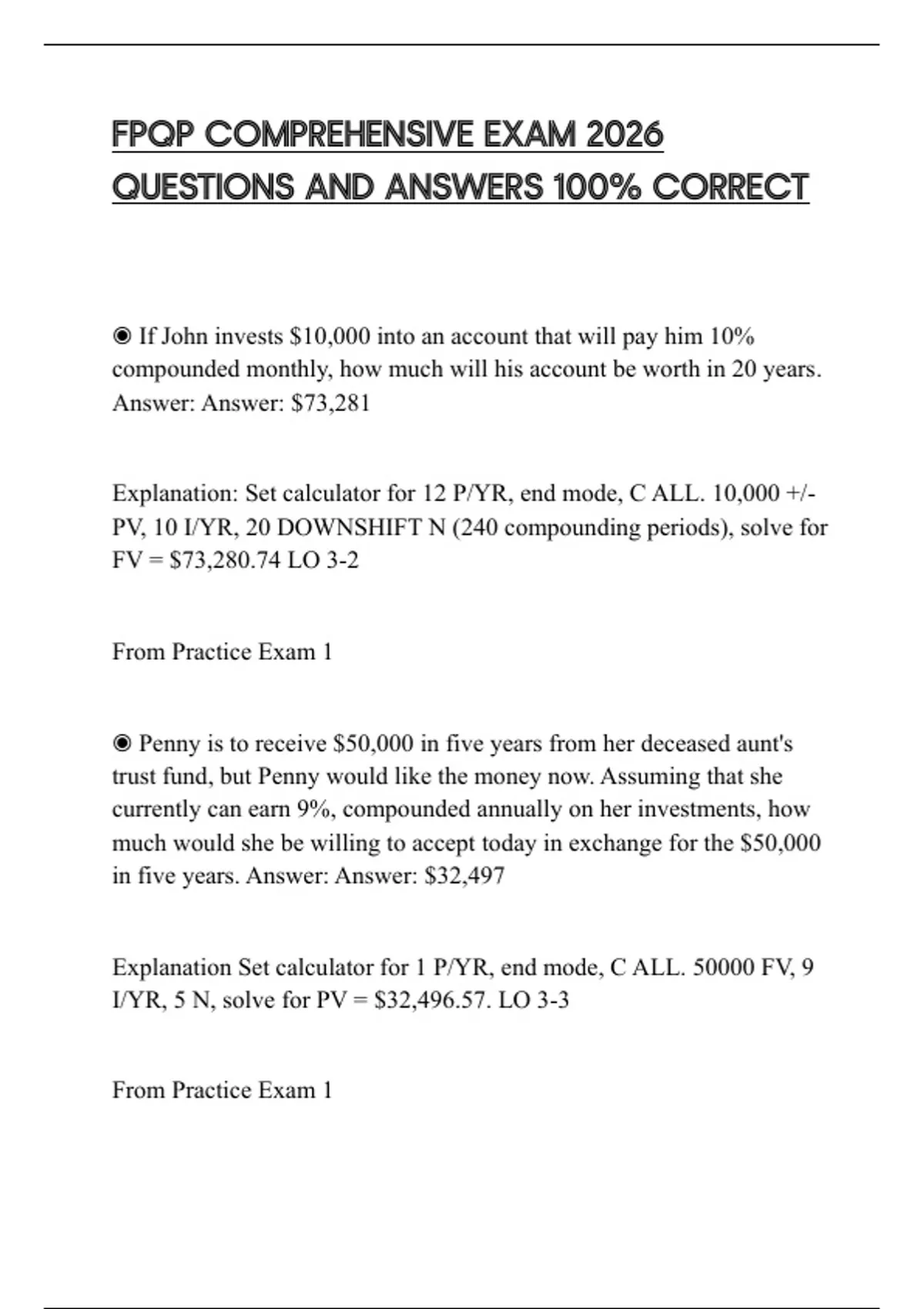 FPQP COMPREHENSIVE EXAM 2026 QUESTIONS AND ANSWERS 100% CORRECT - FPQP ...