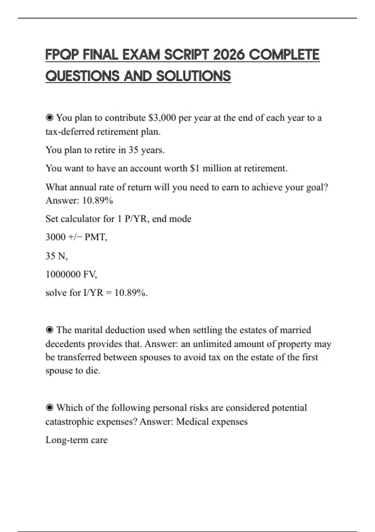 FPQP FINAL EXAM SCRIPT 2026 COMPLETE QUESTIONS AND SOLUTIONS - FPQP ...