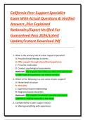 California Peer Support Specialist Exam With Actual Questions & Verified Answers &comma;Plus Explained Rationales&sol;Expert Verified For Guaranteed Pass 2026&sol;Latest Update&sol;Instant Download Pdf