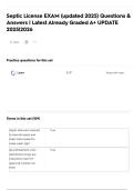 Septic License EXAM &lpar;updated 2025&rpar; Questions & Answers &vert; Latest Already Graded A&plus; UPDATE 2025&vert;2026