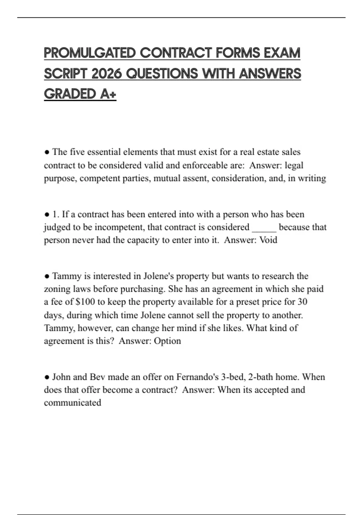 Promugated PROMULGATED CONTRACT FORMS COMPREHENSIVE EXAMINATION 2026 TEST PAPER ...