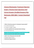 Arizona Wastewater Treatment Operator  Grade 1 Practice Exam Questions And  Correct Answers &lpar;Verified Answers&rpar; Plus  Rationales 2026 Q&A &vert; Instant Download  Pdf