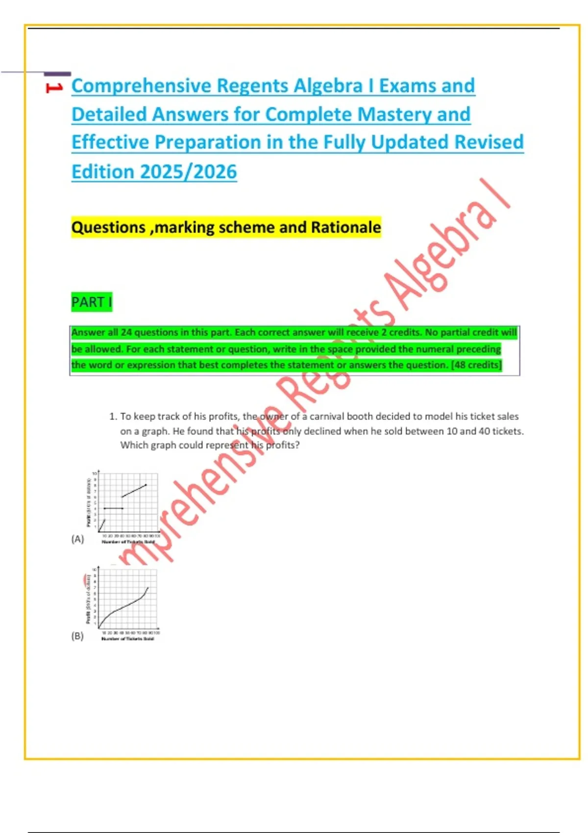 Comprehensive Regents Algebra I Exams and Detailed Answers for Complete ...