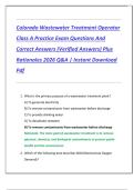 Colorado Wastewater Treatment Operator  Class A Practice Exam Questions And  Correct Answers &lpar;Verified Answers&rpar; Plus  Rationales 2026 Q&A &vert; Instant Download  Pdf 