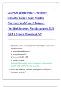 Colorado Wastewater Treatment  Operator Class B Exam Practice  Questions And Correct Answers  &lpar;Verified Answers&rpar; Plus Rationales 2026  Q&A &vert; Instant Download Pdf