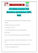 Car Dealer License Test Questions and Answers 100&percnt; Pass