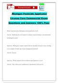 Michigan Pesticide Applicator License Core Commercial Exam Questions and Answers 100&percnt; Pass