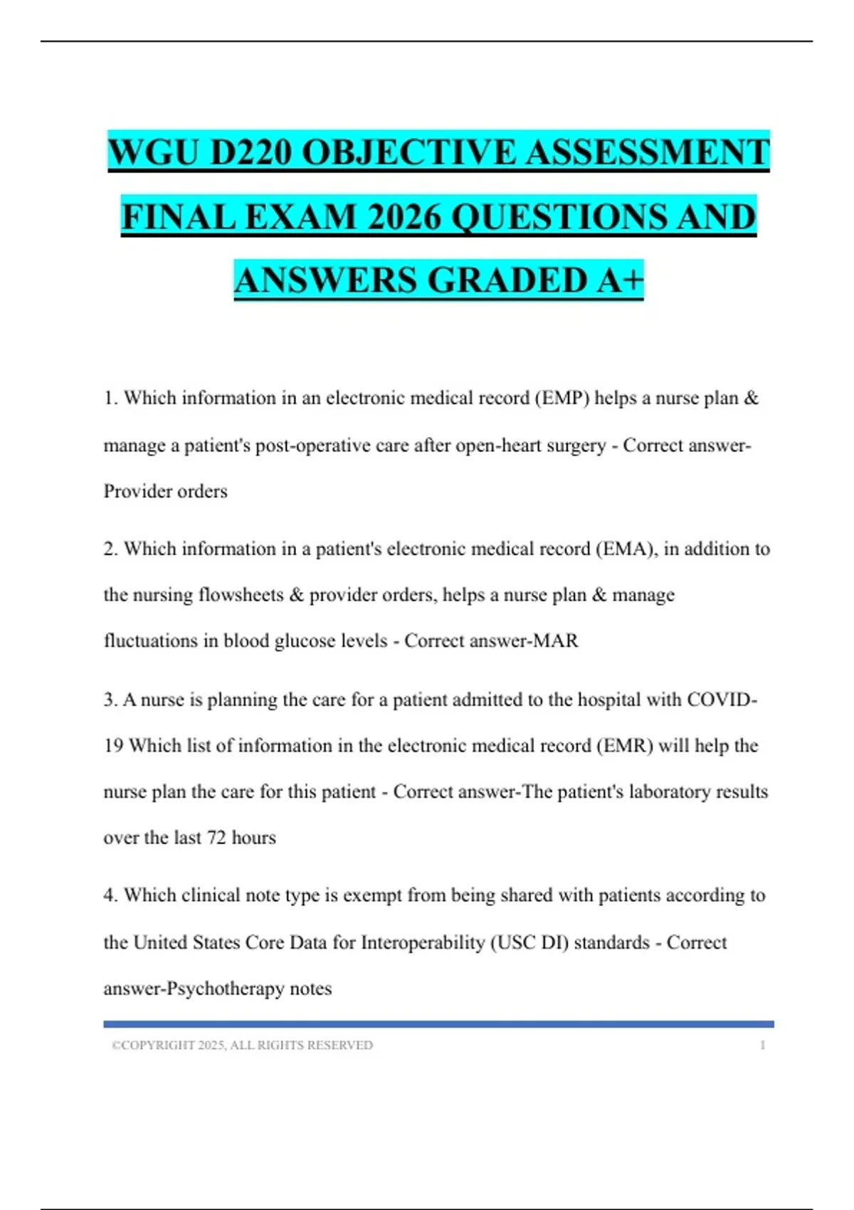 WGU D220 OBJECTIVE ASSESSMENT FINAL EXAM 2026 QUESTIONS AND ANSWERS ...