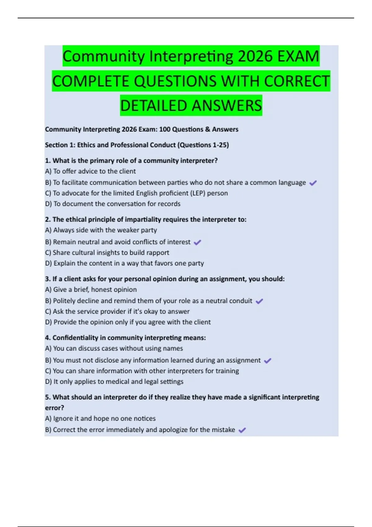 Community Interpreting 2026 EXAM COMPLETE QUESTIONS WITH CORRECT ...