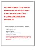 Georgia Wastewater Operator Class I  Exam Practice Questions And Correct  Answers &lpar;Verified Answers&rpar; Plus  Rationales 2026 Q&A &vert; Instant  Download Pdf 
