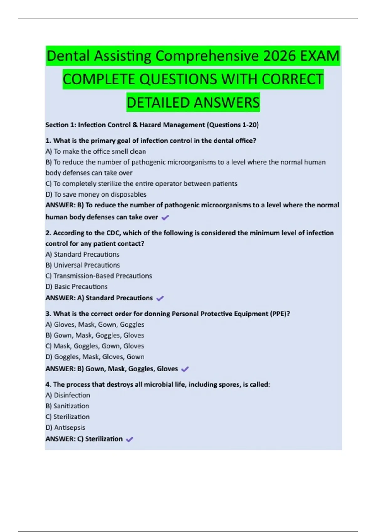 Dental Assisting Comprehensive 2026 EXAM COMPLETE QUESTIONS WITH ...