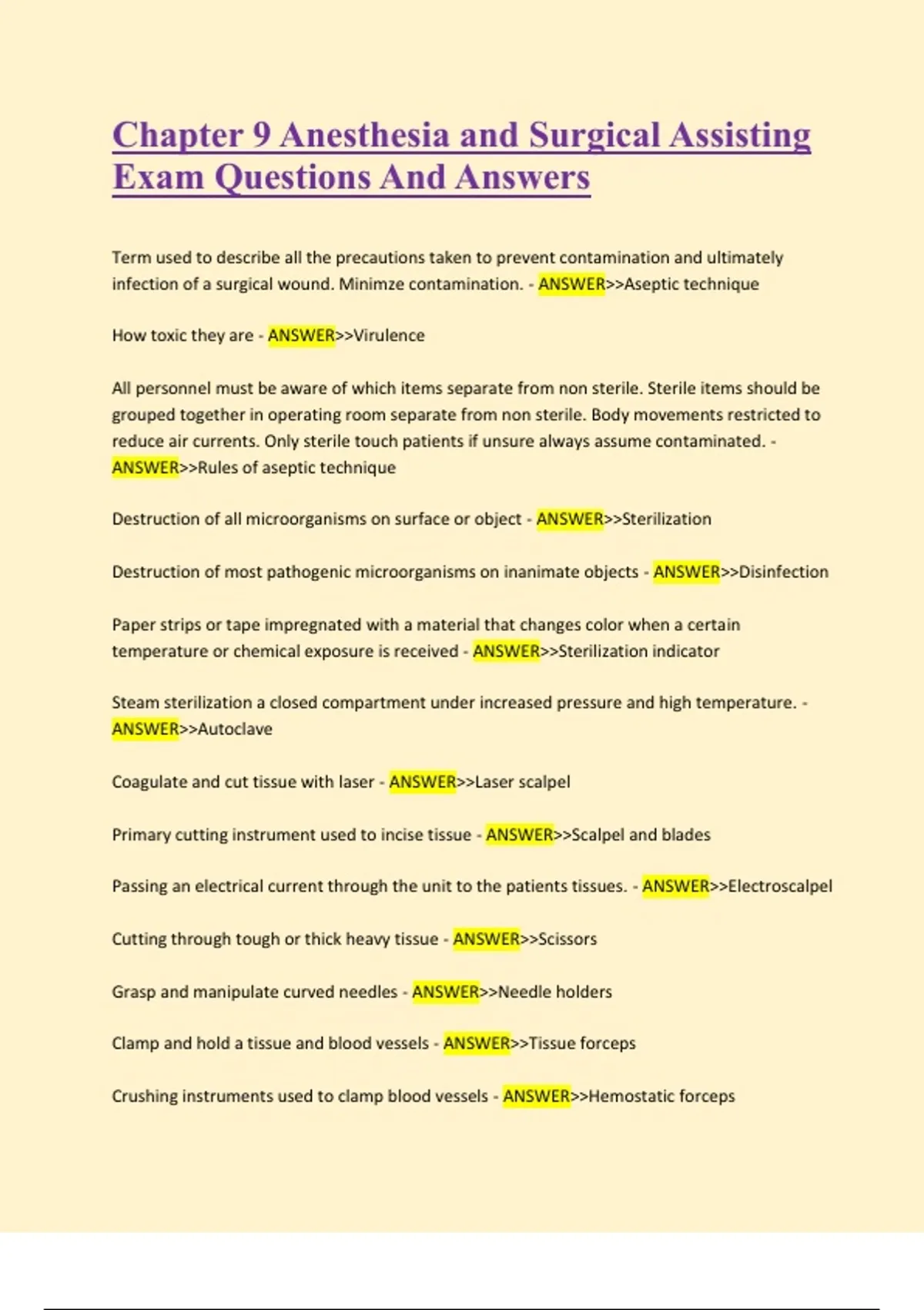 Chapter 9 Anesthesia and Surgical Assisting Exam Questions And Answers ...