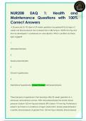 NUR208  EAQ 1&colon; Health and  Maintenance Questions with 100&percnt;  Correct Answers 
