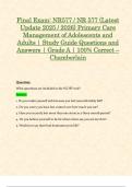 Final Exam&colon; NR577 &sol; NR 577 &lpar;Latest Update 2025 &sol; 2026&rpar; Primary Care Management of Adolescents and Adults &vert; Study Guide Questions and Answers &vert; Grade A &vert; 100&percnt; Correct &ndash; Chamberlain