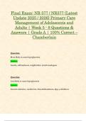 Final Exam&colon; NR 577 &sol; NR577 &lpar;Latest Update 2025 &sol; 2026&rpar; Primary Care Management of Adolescents and Adults &vert; Week 5 - 8 Questions & Answers &vert; Grade A &vert; 100&percnt; Correct &ndash; Chamberlain